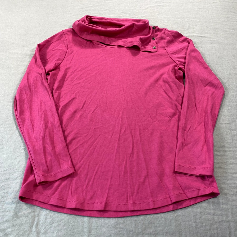 LL Bean Shirt Womens Medium Pink Shawl Neck Collar Pullover Top Cottonā Ladies